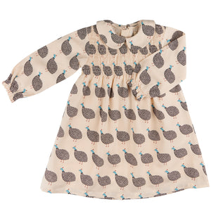 Smock Dress W. Peter Pan Collar - Guinea Fowl, Ivory