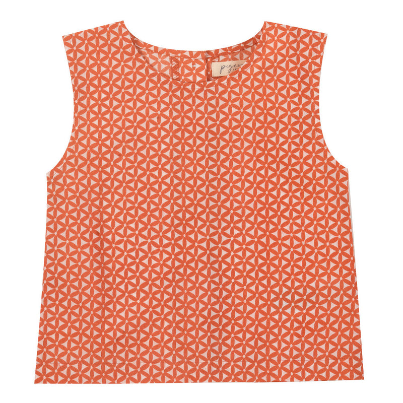 Sleeveless top - Block print orange, 4-5y