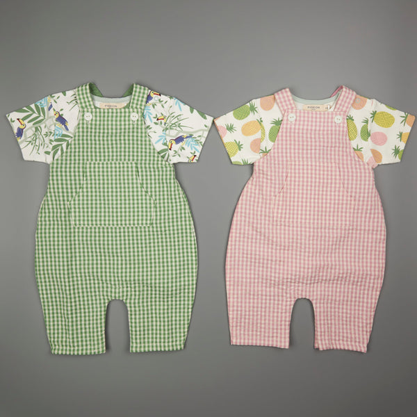 Pigeon Organics SS24 - Baby Dungarees (Seersucker Check) - Black