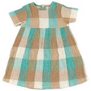 Pretty muslin dress - Turquoise/taupe, 3-6m