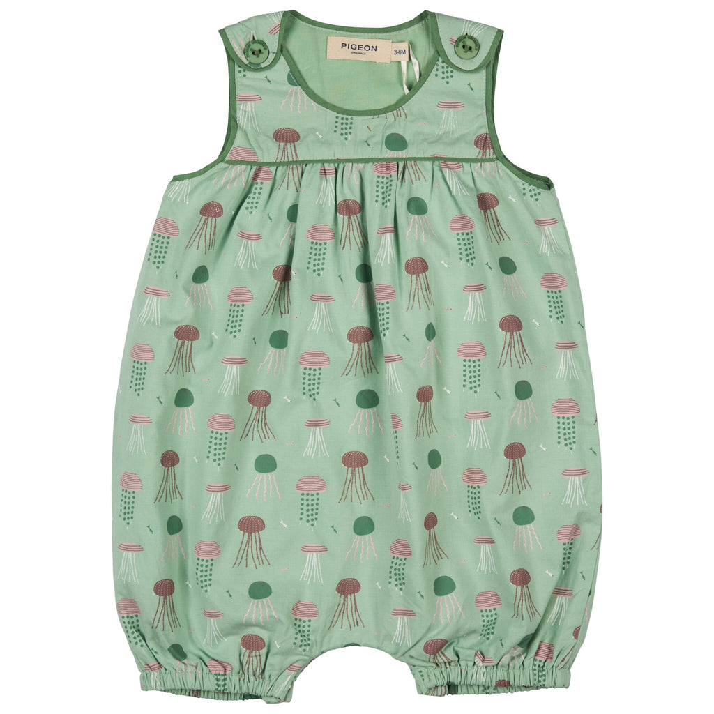 Baby Playsuit - Jellyfish, Green