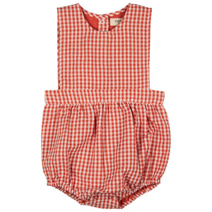 Bib Romper (Seersucker Check) - Orange