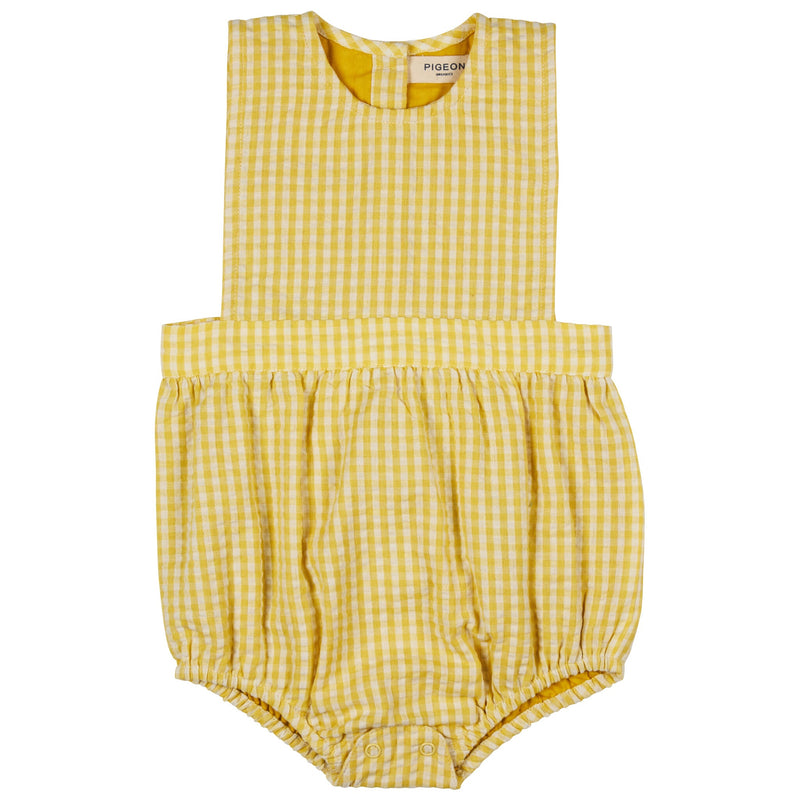 Bib Romper (Seersucker Check) - Yellow