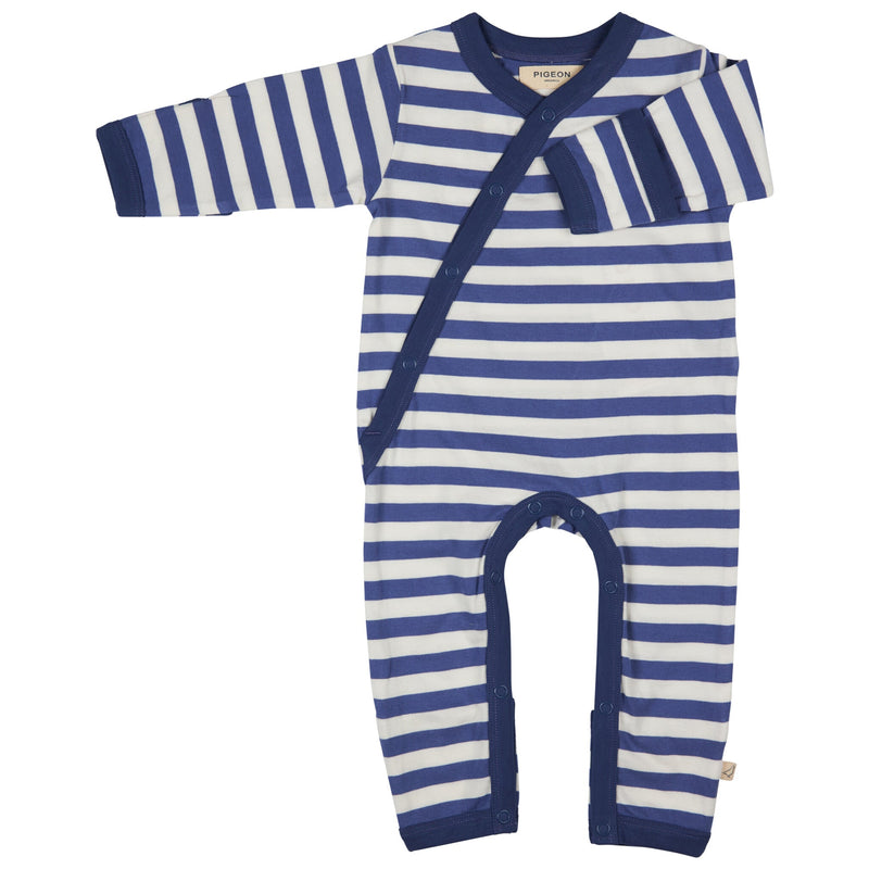 Kimono Romper (Breton Stripe) - Dusty Blue/White