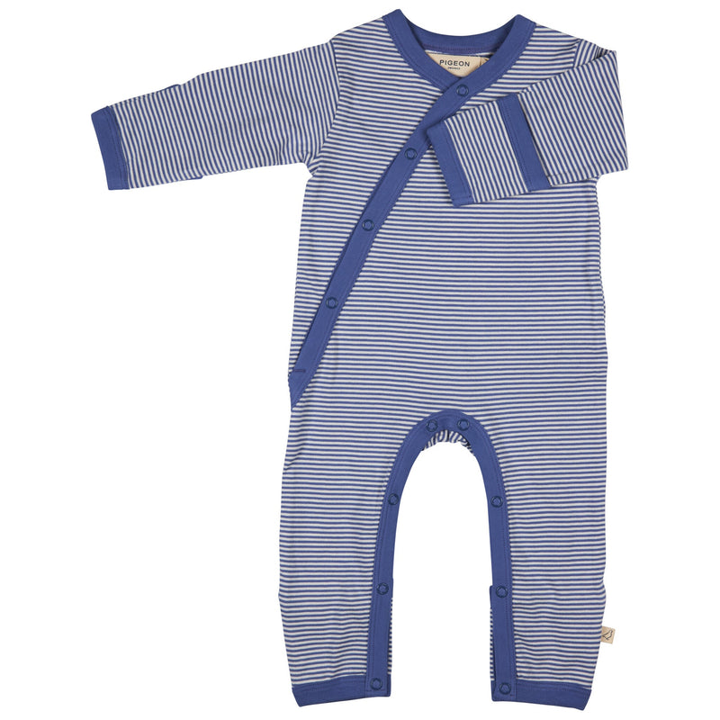 Kimono Romper (Fine Stripe) - Dusty Blue