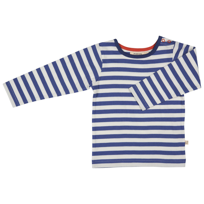 Long Sleeve T-Shirt (Breton Stripe) - Dusty Blue/White