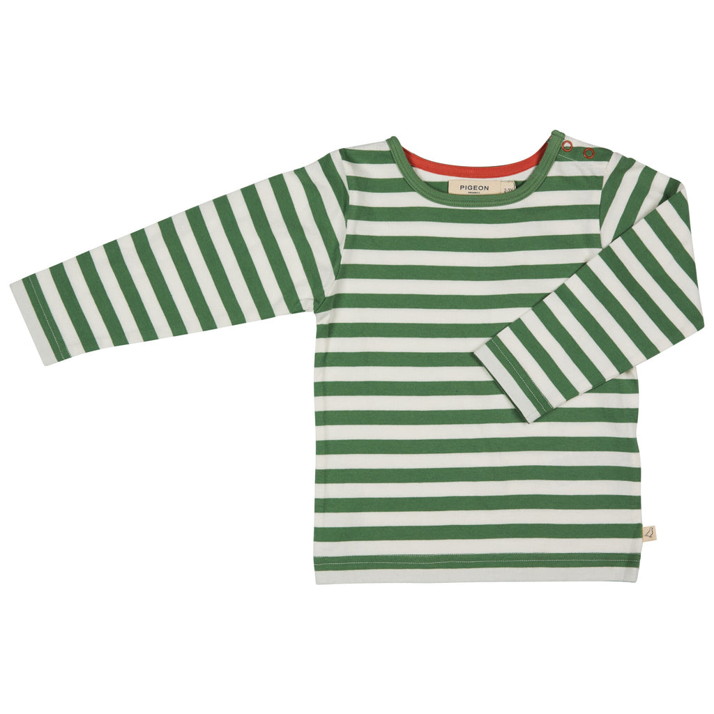 Long Sleeve T-Shirt (Breton Stripe) - Green/White