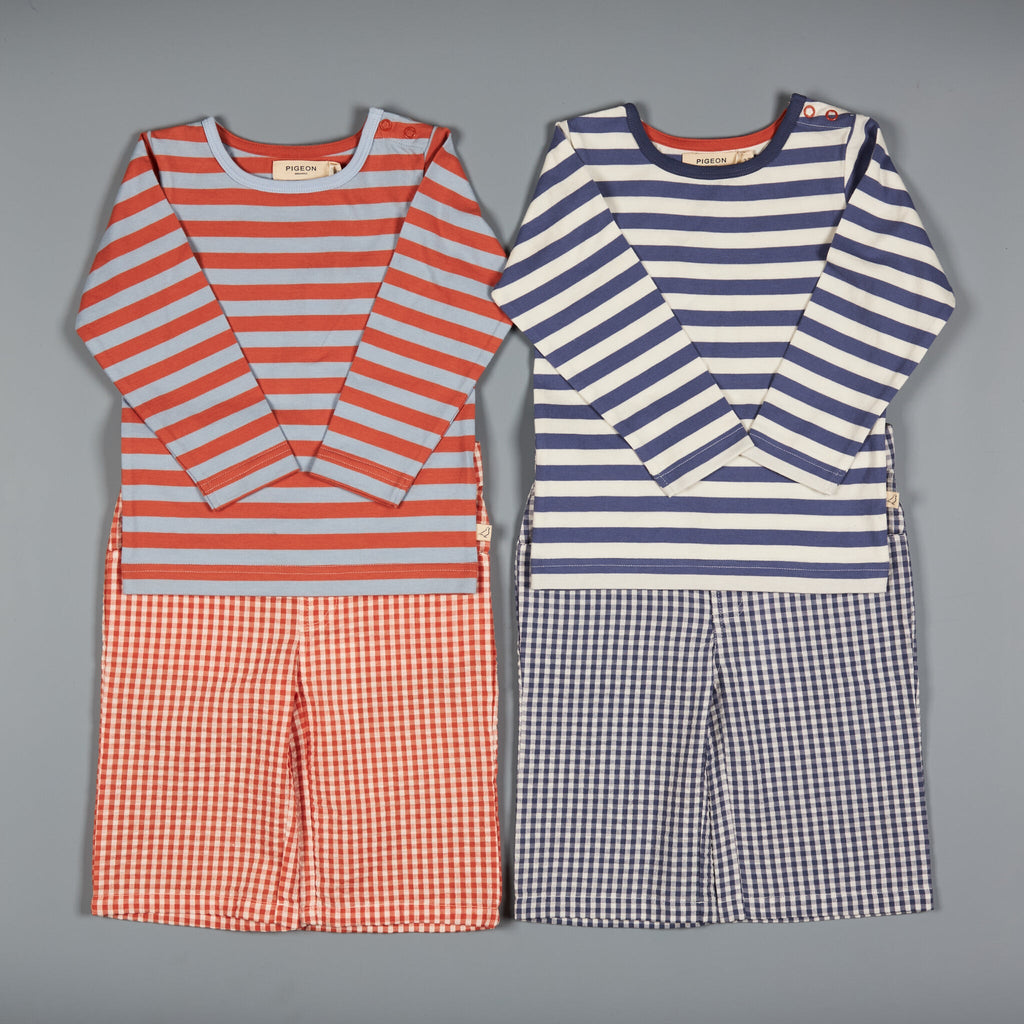 Long Sleeve T-Shirt (Breton Stripe) - Orange/Blue