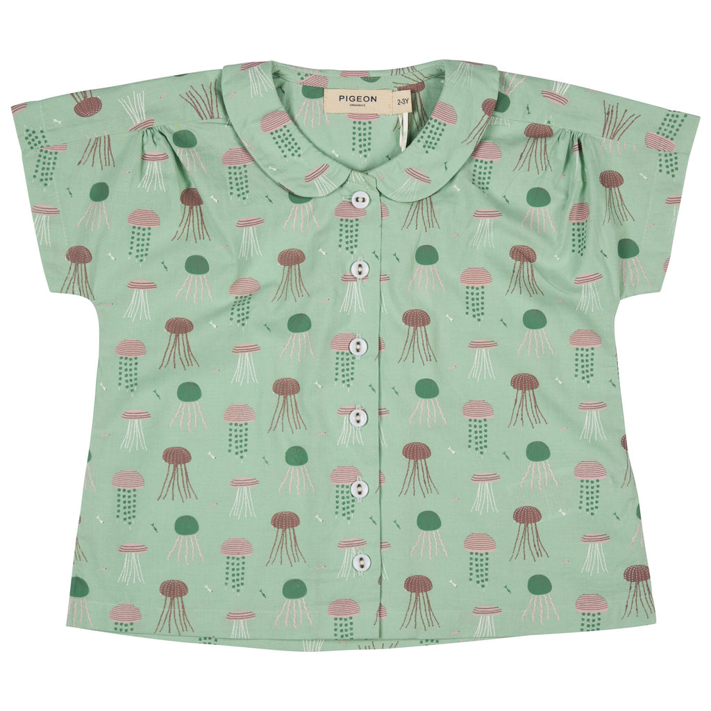 Peter Pan Collar Blouse - Jellyfish, Green