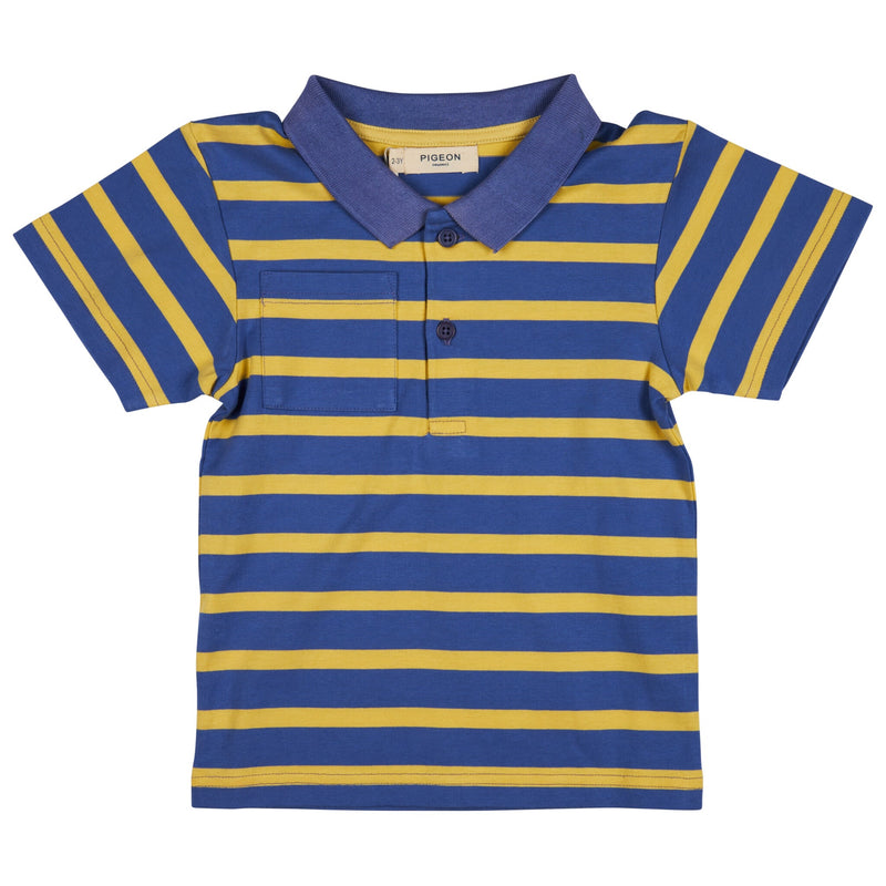 Polo Shirt - Dusty Blue/Yellow