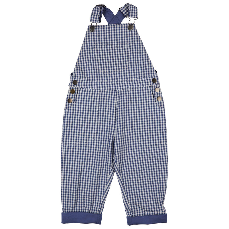 Worker Dungarees (Seersucker Check) - Dusty Blue